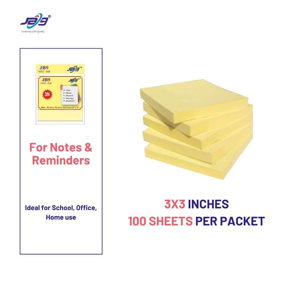 JB9 1x3 Three Colour Sticky Note Pad - 3x3 - Style 1