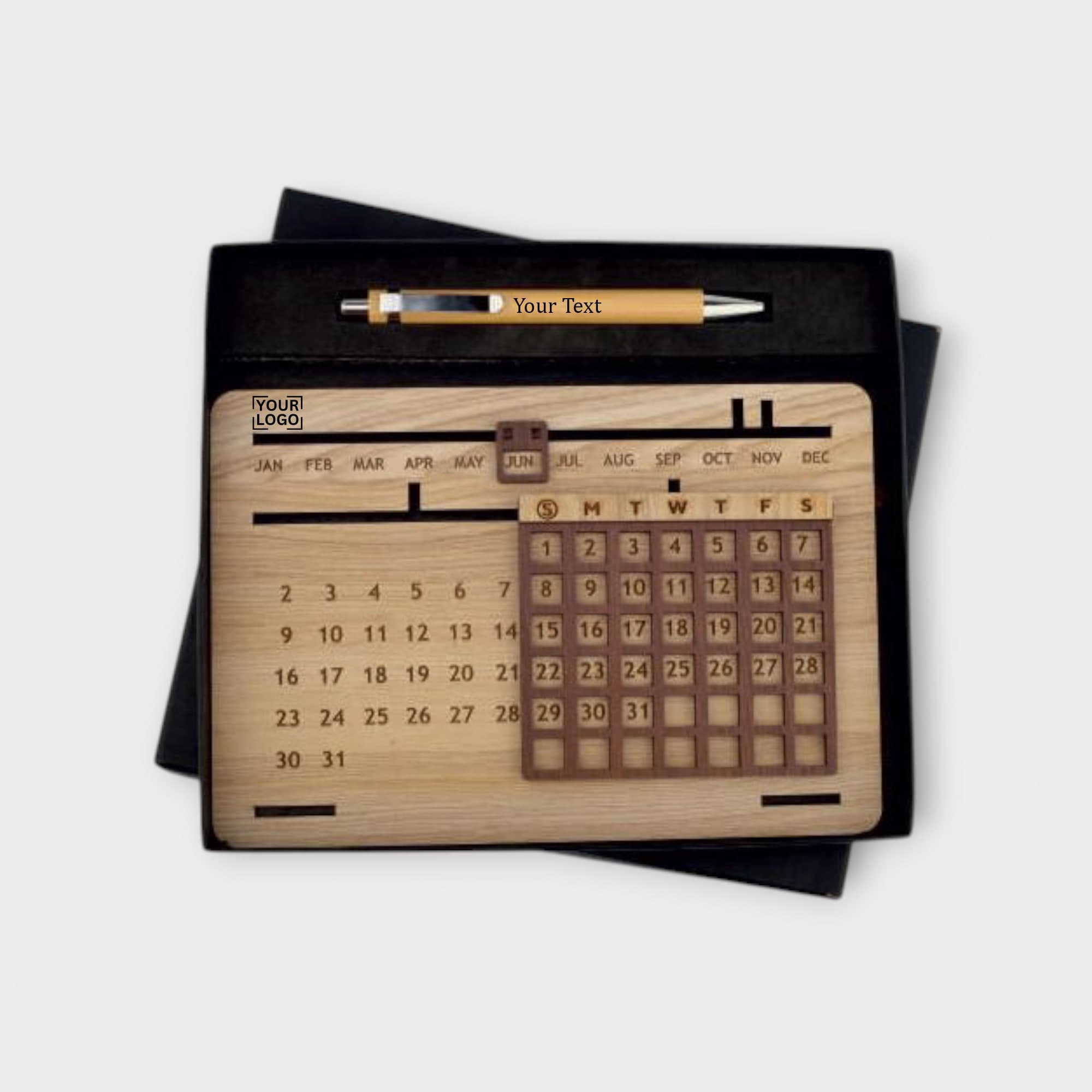 Premium Wooden Desk Calendar Gift Set with Pen