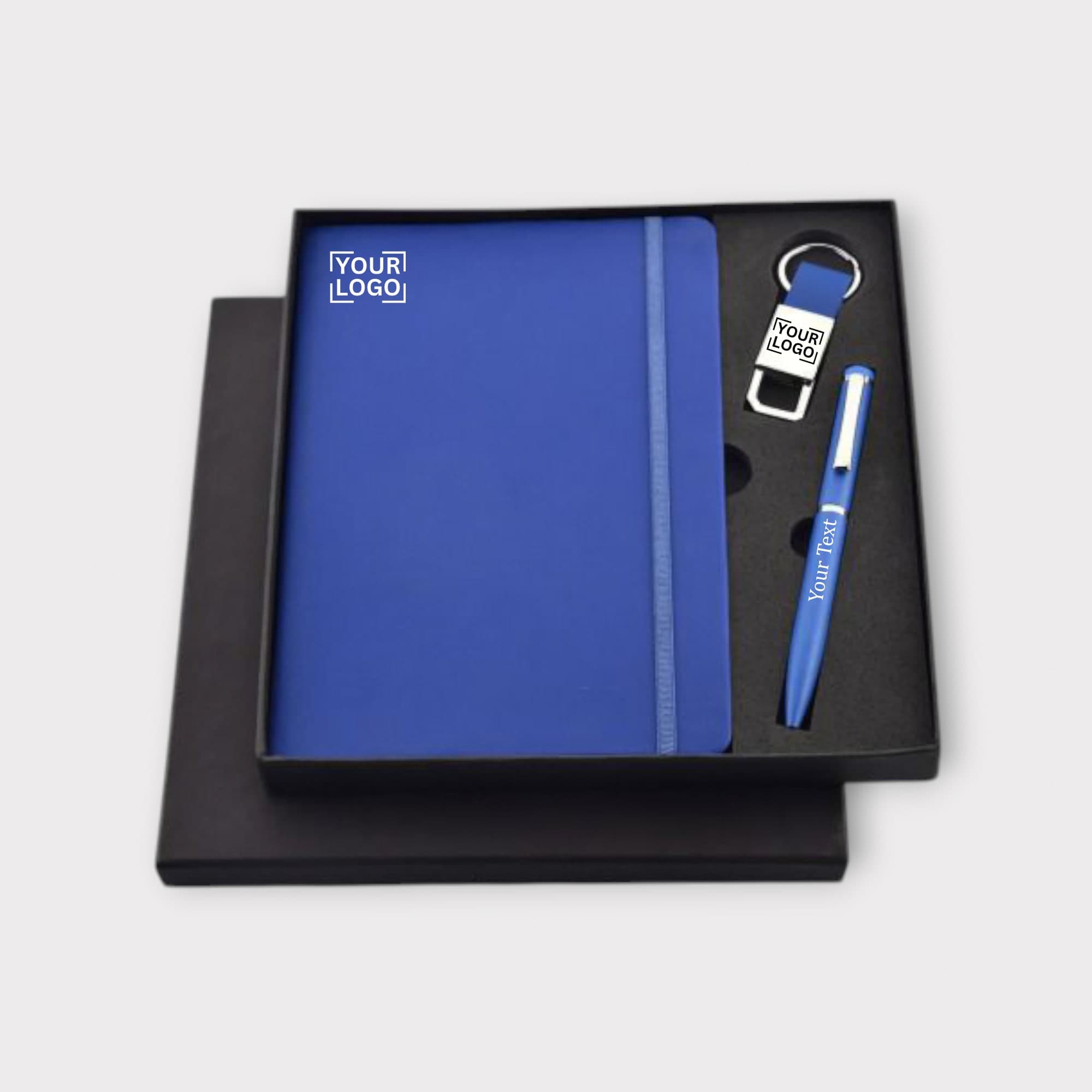 Premium Corporate Gift Set: Personalized Notebook, Pen & Keychain