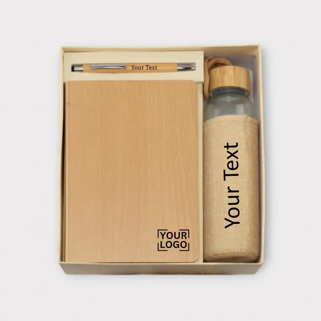 Premium Eco Gift Set with Custom Branding: Notebook, Pen & Bottle