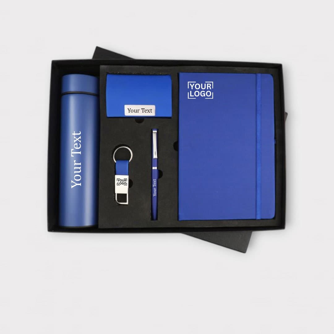 Personalized 5-Piece Gift Set with Thermos, Notebook, Pen, Keychain, and Cardholder