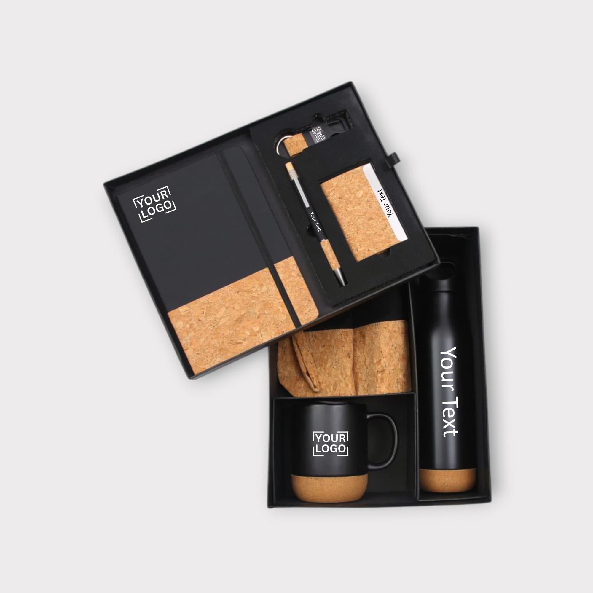 Stylish 7-Piece Eco Cork Gift Set with Pen, Mug, Notebook, Water Bottle, and Keychain