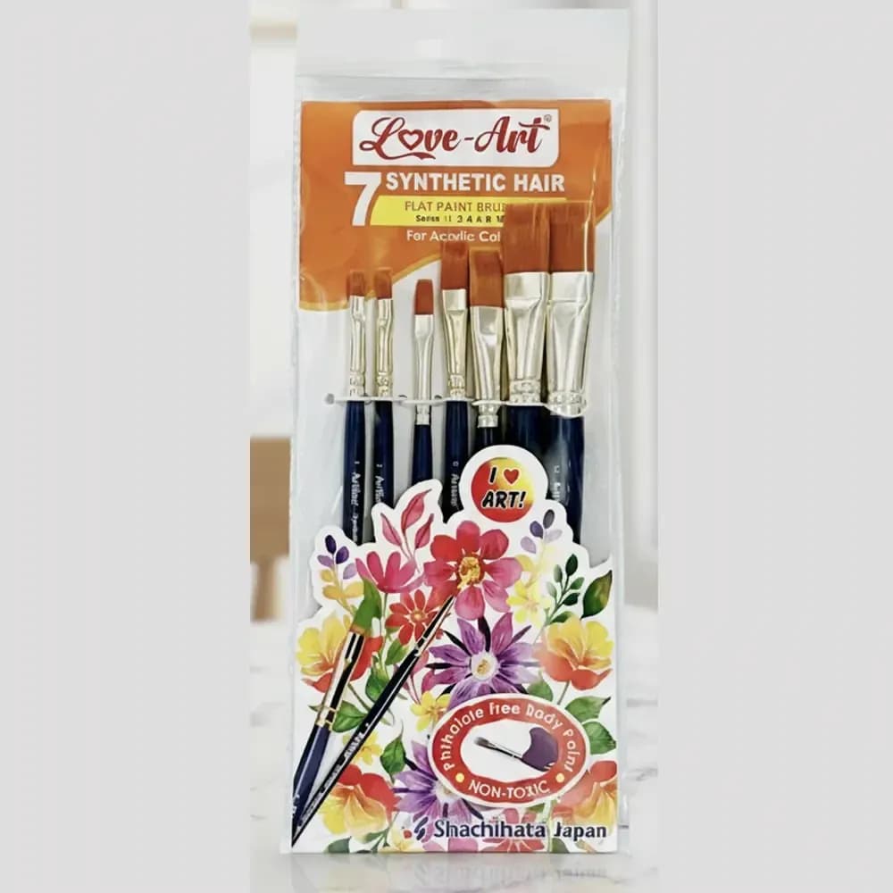 Love Art  Paint Brush Synthetic Flat (No. 1, 2, 4, 6, 8, 10 & 12)