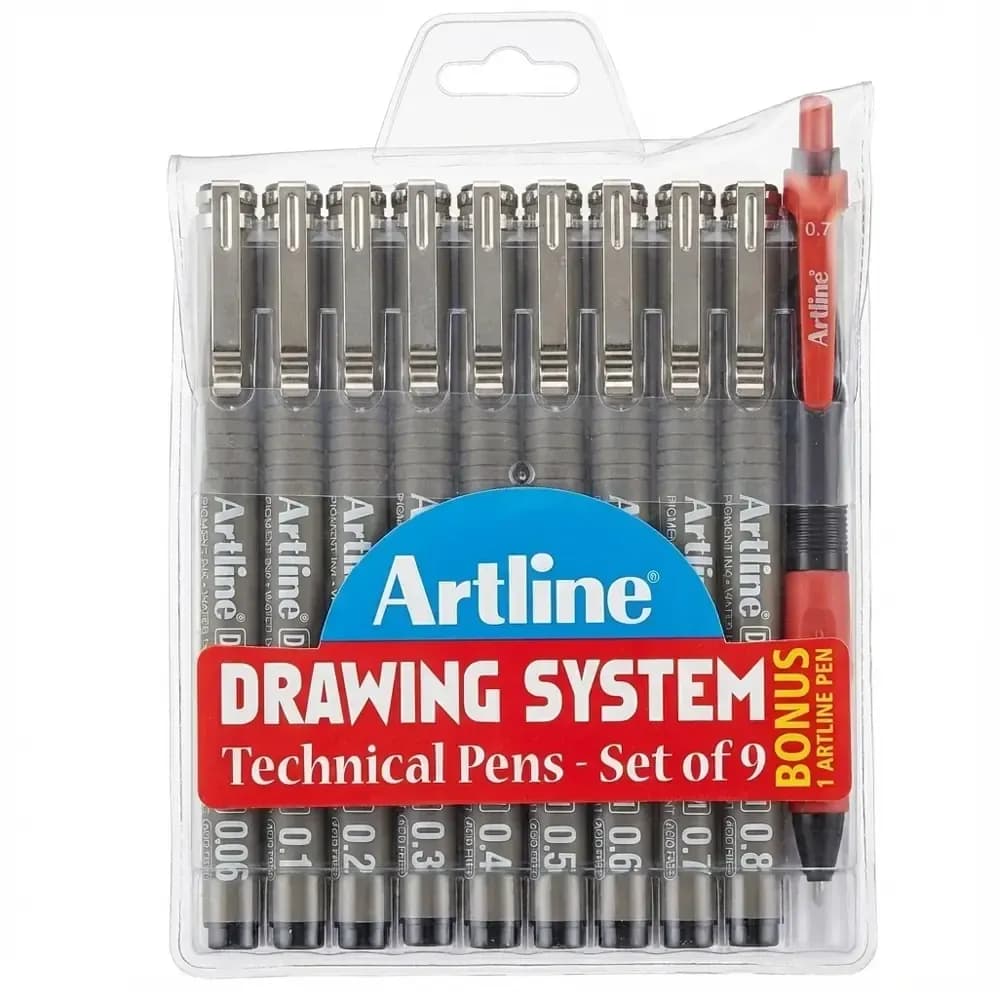 Artline Drawing Pen Set Of 9+ 1 Pen Free
