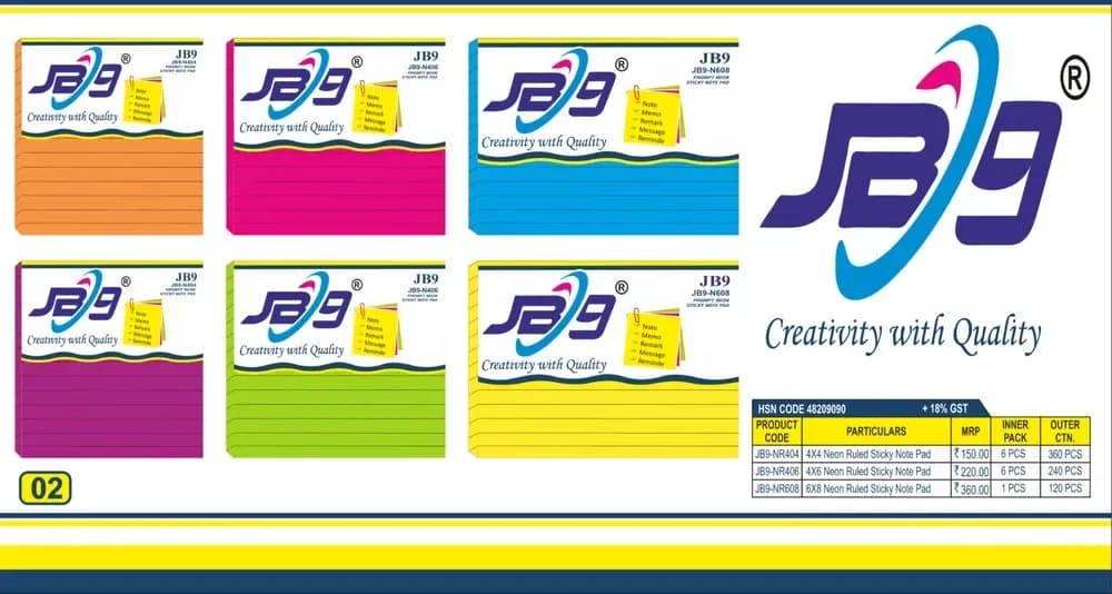 JB9 6x8 Prompt Neon Sticky Note Pad