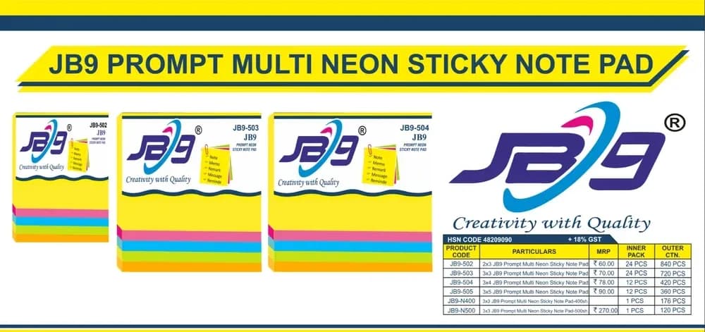 JB9 3x3 Prompt Multi Neon Sticky Note Pad-500sh