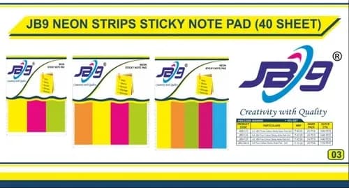 JB9 1x5 Five Colour Sticky Note Pad - 3x3 - Style 1