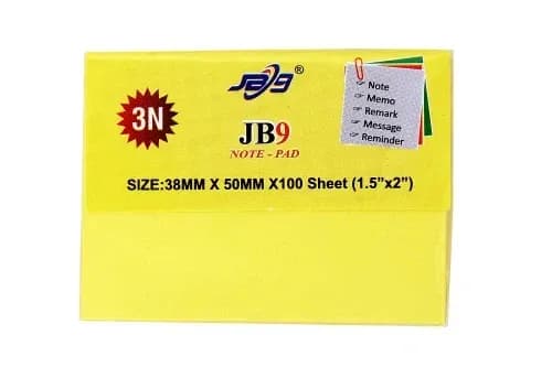 JB9 1.5x2 Yellow Sticky Note Pad