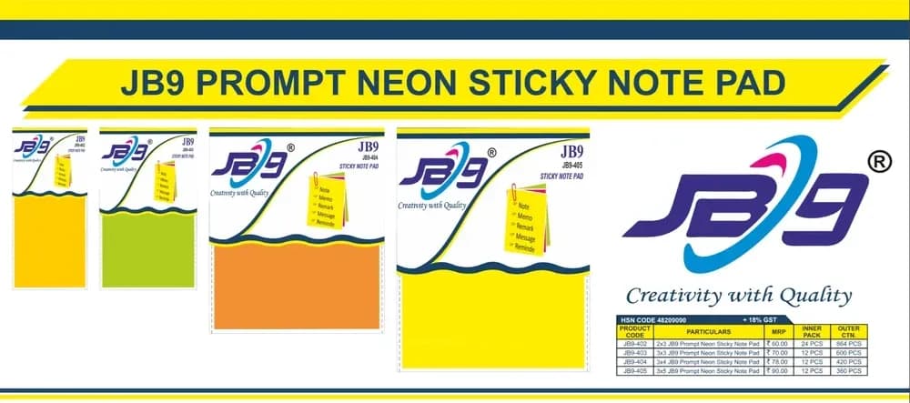JB9 4x4 Prompt Neon Sticky Note Pad