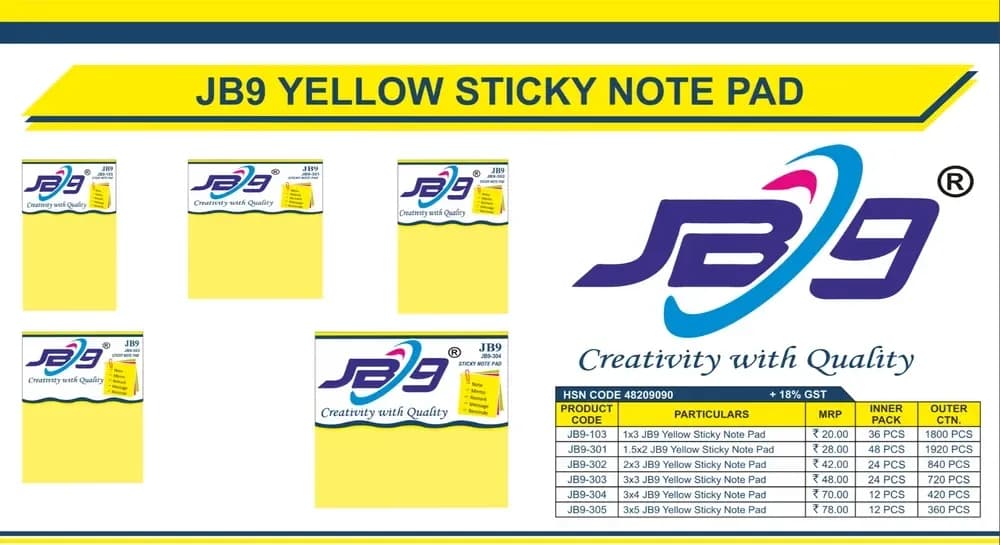 JB9 2x3 Yellow Sticky Note Pad